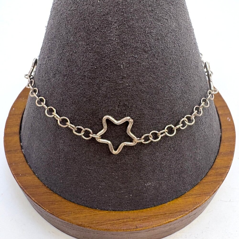 VTG Sterling Silver 925 Star Circle Link Chain Bracelet Size 7.75" Length